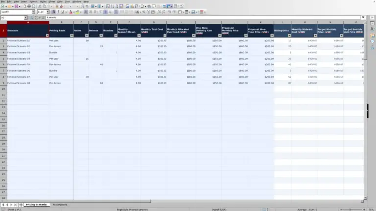 Preview of MSP Pricing Calculator for Excel